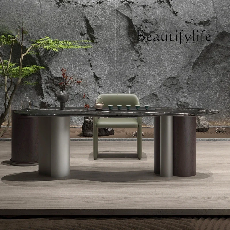 M Light Luxury Cloud Tea Table/natural Marble + Solid Wood/modern Balcony Office Tea Table