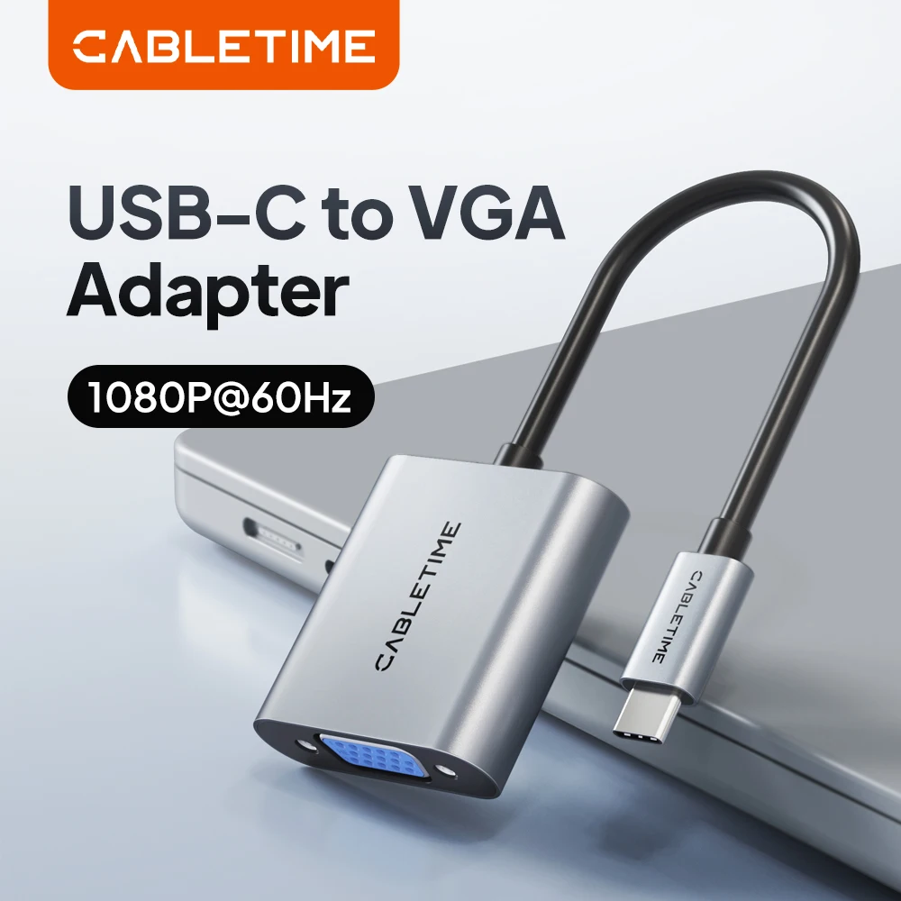 CABLETIME USB C to VGA Adapter 1080p 60Hz Cable Converter HD Display Adapter for iPhone iPad PC Type C to VGA Adapter