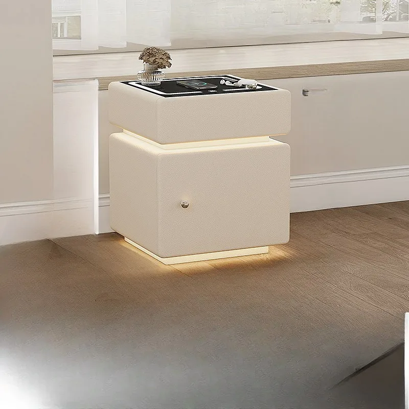 

French Cream Wind 2025 New Bedside Cabinet Safe Large Capacity Intelligent Multifunctional Bedside Cabinet Light