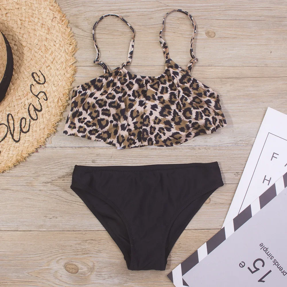 2025 Summer Leopard Print Girls Tankini Bikini Set Kids Swimsuit Bathing Suit Beach Swimming Wear