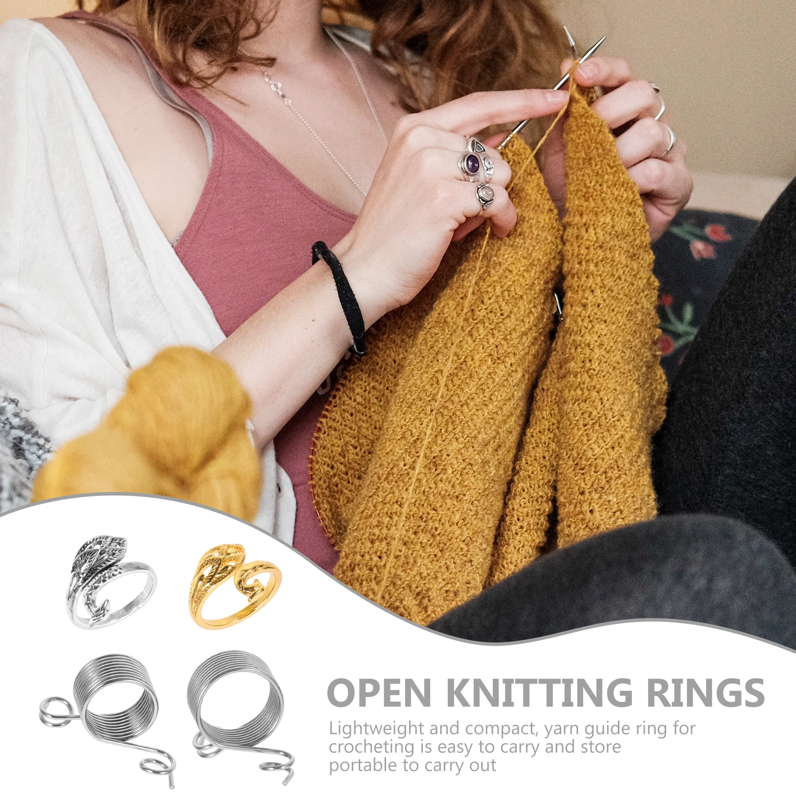 

4Pcs Yarn Guide Ring for Finger Knitting Crochet Accessories Open Split Tension Ring for Faster Crocheting Tools