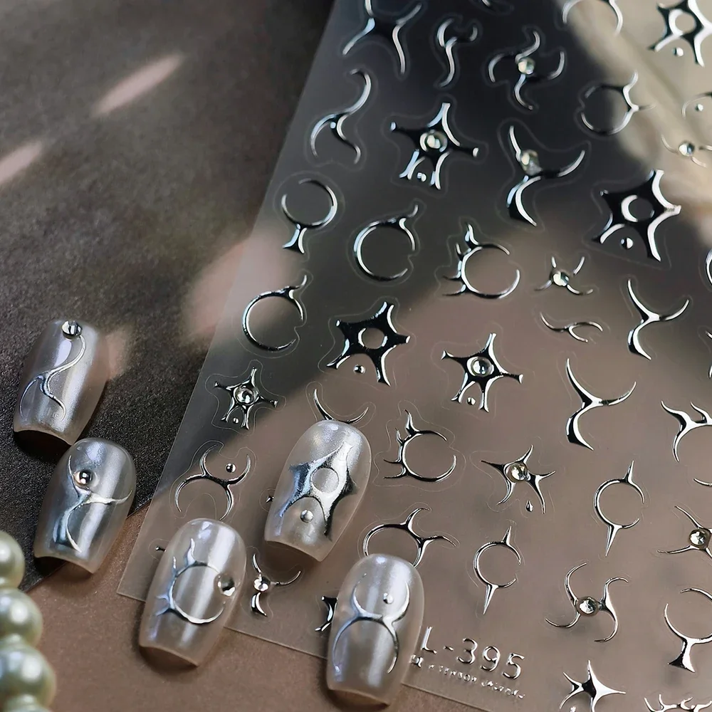 Cyberpunk Slash 5D Nail Art Aufkleber gezackte Silber Linie Strass Punk Rock Stil selbstklebende Dekoration Maniküre Aufkleber DIY