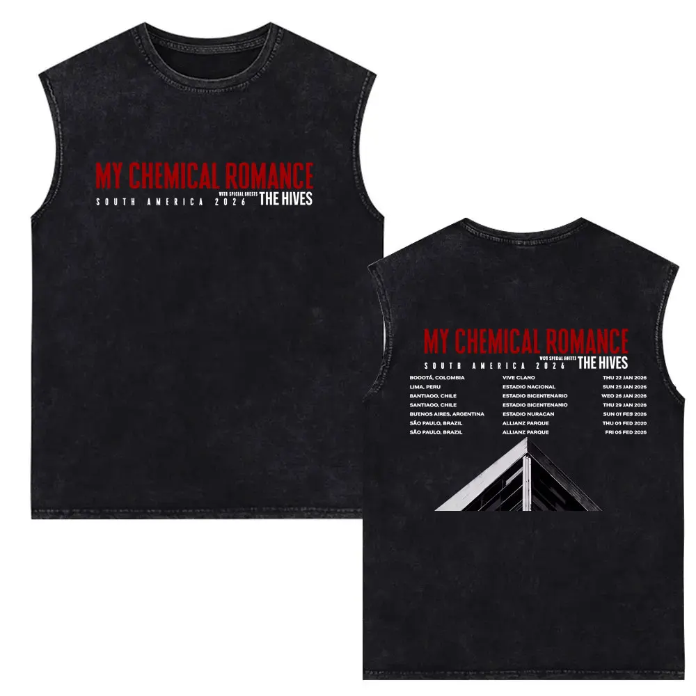 

My Chemical Romance South America 2026 Tour Washed Tank Tops T Shirts Men Women Vintage Punk Emo Rock Band Sleeveless Vest Tees
