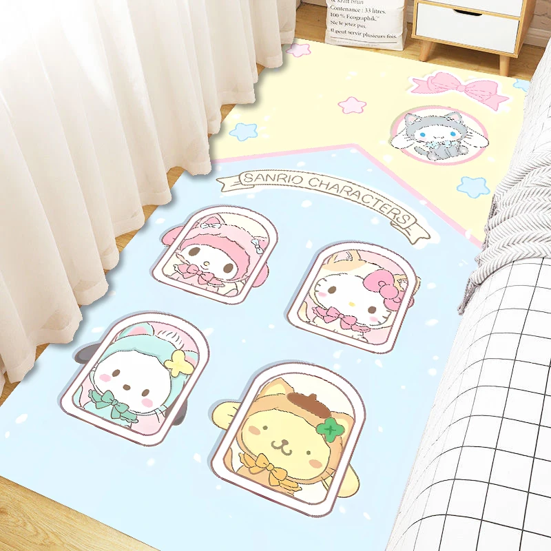 سجادة مطبوعة عائلية من MINISO Sanrio ناعمة غير قابلة للانزلاق تستخدم لسجادة غرفة نوم البنات سجادة أرضية مريحة للحضانة ديكور وما إلى ذلك لطيف ووردي