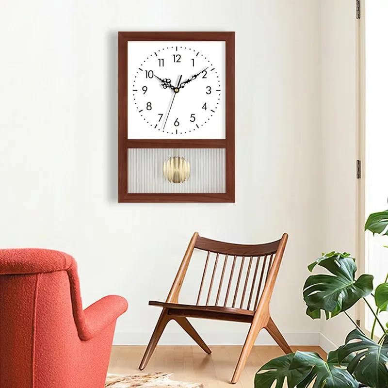 Japanese Retro Solid Wood Clock Household Living Room Bedroom Square Art Table Decoration Rocking Wall Clock Home Decoration