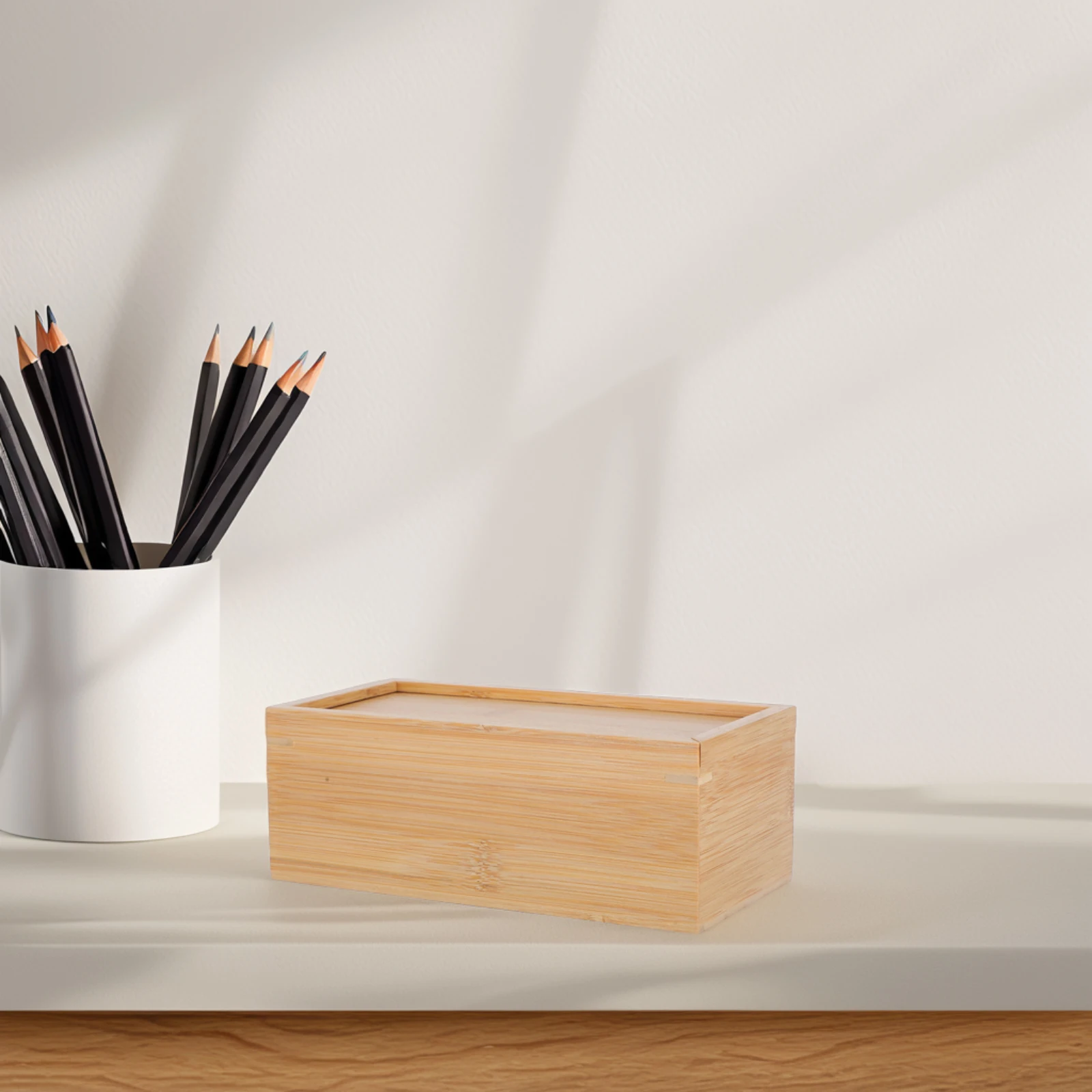 

Wooden Storage Box with Sliding Lid Desk Organizer Unfinished Blank Boxes Home Office Large Capacity Bamboo Keepsake