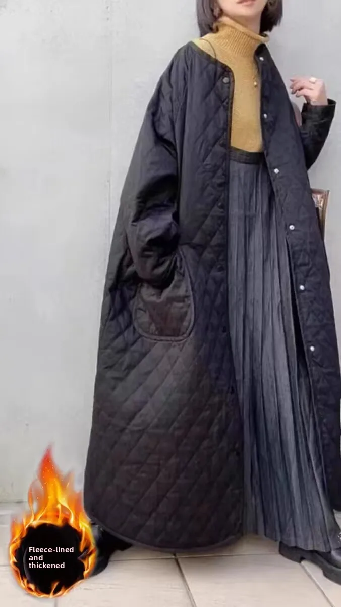 

Длинный открытый кардиган с хлопковой подкладкой Thiened, женская повседневная зимняя верхняя одежда с высоким воротником и одной пуговицей