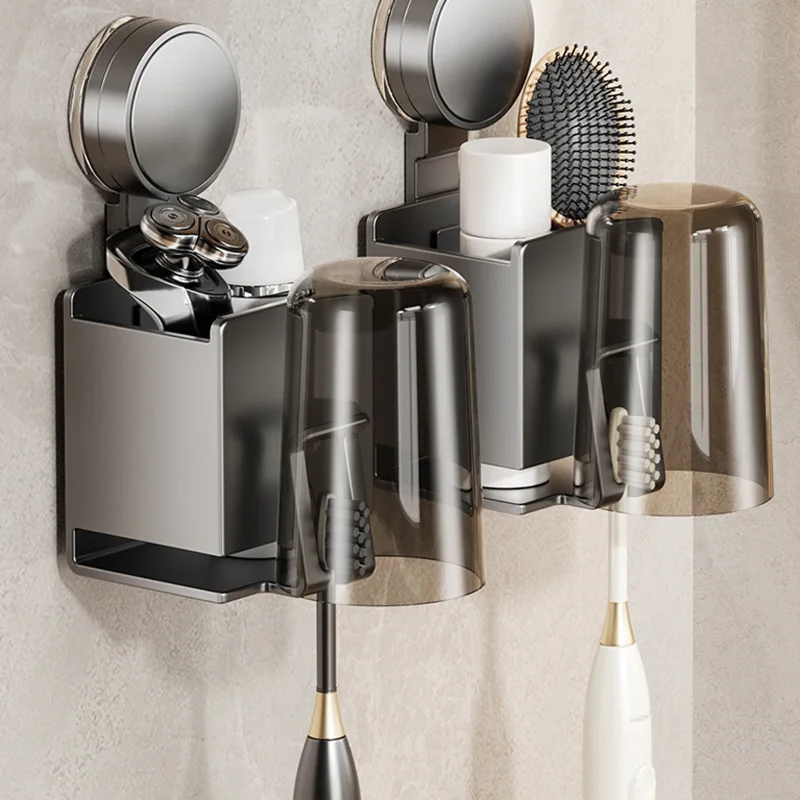 

Держатель для зубных щеток на присоске с дозатором, без перфорации, полка для ванной, стакан для ополаскивателя, держатель для зубных щеток