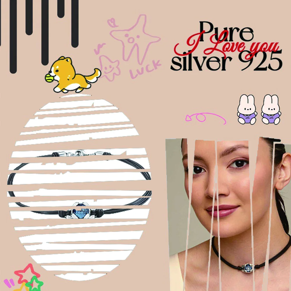 

Small and elegant blue zircon braided pure silver necklace S925 women's necklace no50 Valentine's Day gift