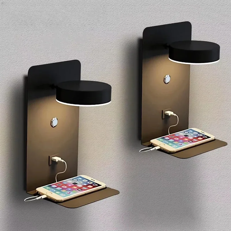 

Light Emitting Diode Wall Lamp with Switch and USB Charging Port Modern Bedroom Bedside Lighting Decorative Wall Lamp