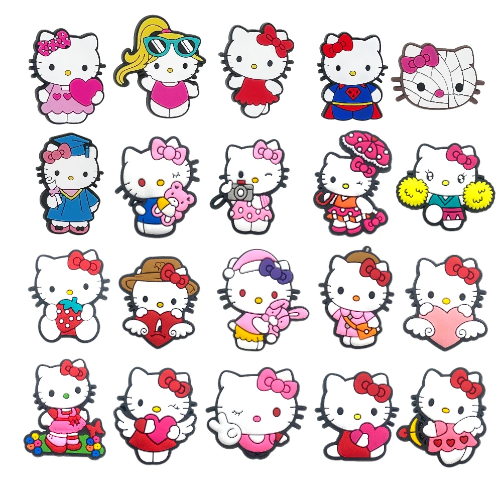 

20pcs Sanrio New Hello Kitty Shoes Accessories Fit sandals Clog Backapck Wristbands Shoes decorate Christmas charm Parties Gift