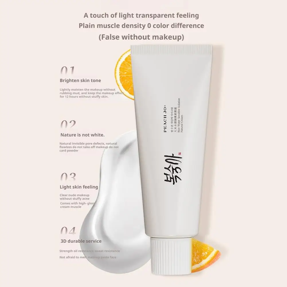 SPF50+ Rice Extract Isolation Sunscreen Cream - Hydrating Moisturizing Lightweight Long-Lasting Concealer Even Skin Tone