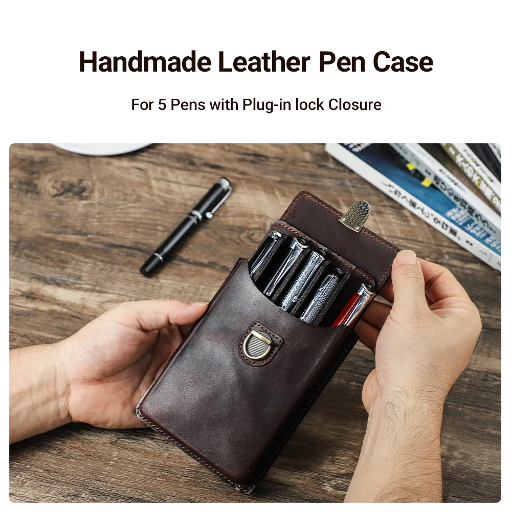 New Handmade Cowhide Pens Case Box with Remove Pen Tray Portable Pen Holder Office School Pencilcase Pouch Supplies Stationery