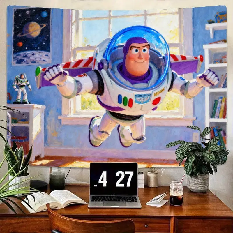 

1PC Disney Pixar Buzz Lightyear Flying Hero Tapestry Vibrant Polyester Wall Art Kids Room Bedroom Living Room Decor Gift for Toy