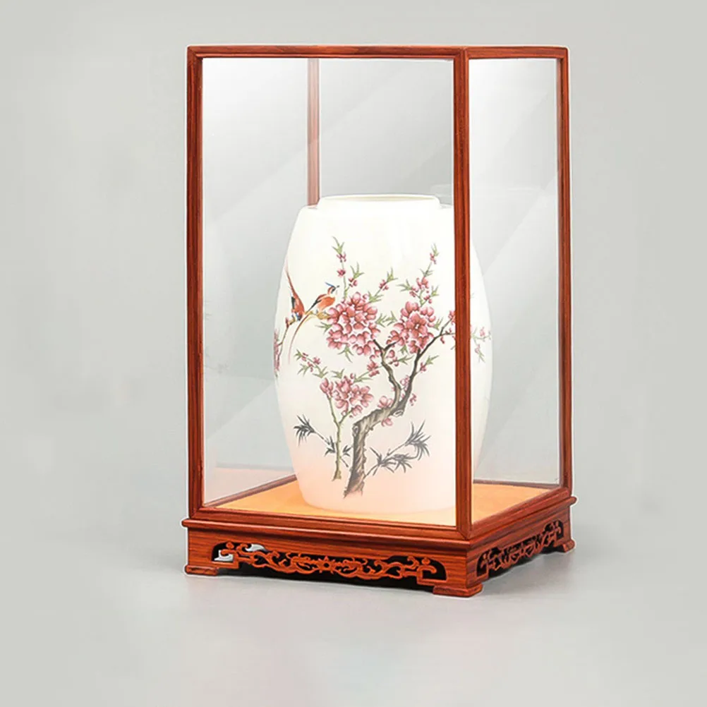 

Buddha Statue Display Case 12x12x21cm Glass Dust proof Red Wood St Home Decor Storage Box Figurine Holder Collectibles Showcase