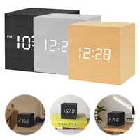 Wooden Digital Alarm Clock with Temperature LED Bedside Clock USB/Battery Powered LED Clock Art Ornament for Office Room Decor