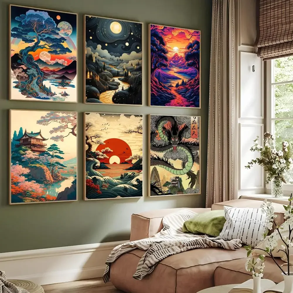 

Japanese Landscape Series Retro Poster Paper Print Home Living Room Bedroom Entrance Bar Restaurant Cafe Art Painting Decoration