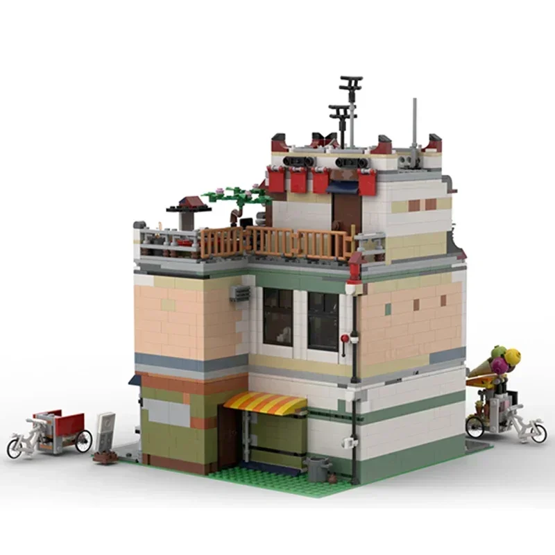 

Moc строительные блоки, модель с видом на улицу, китайский квартал, офисные технические кирпичи, сделай сам, сборка, строительные игрушки для детей, праздничные подарки