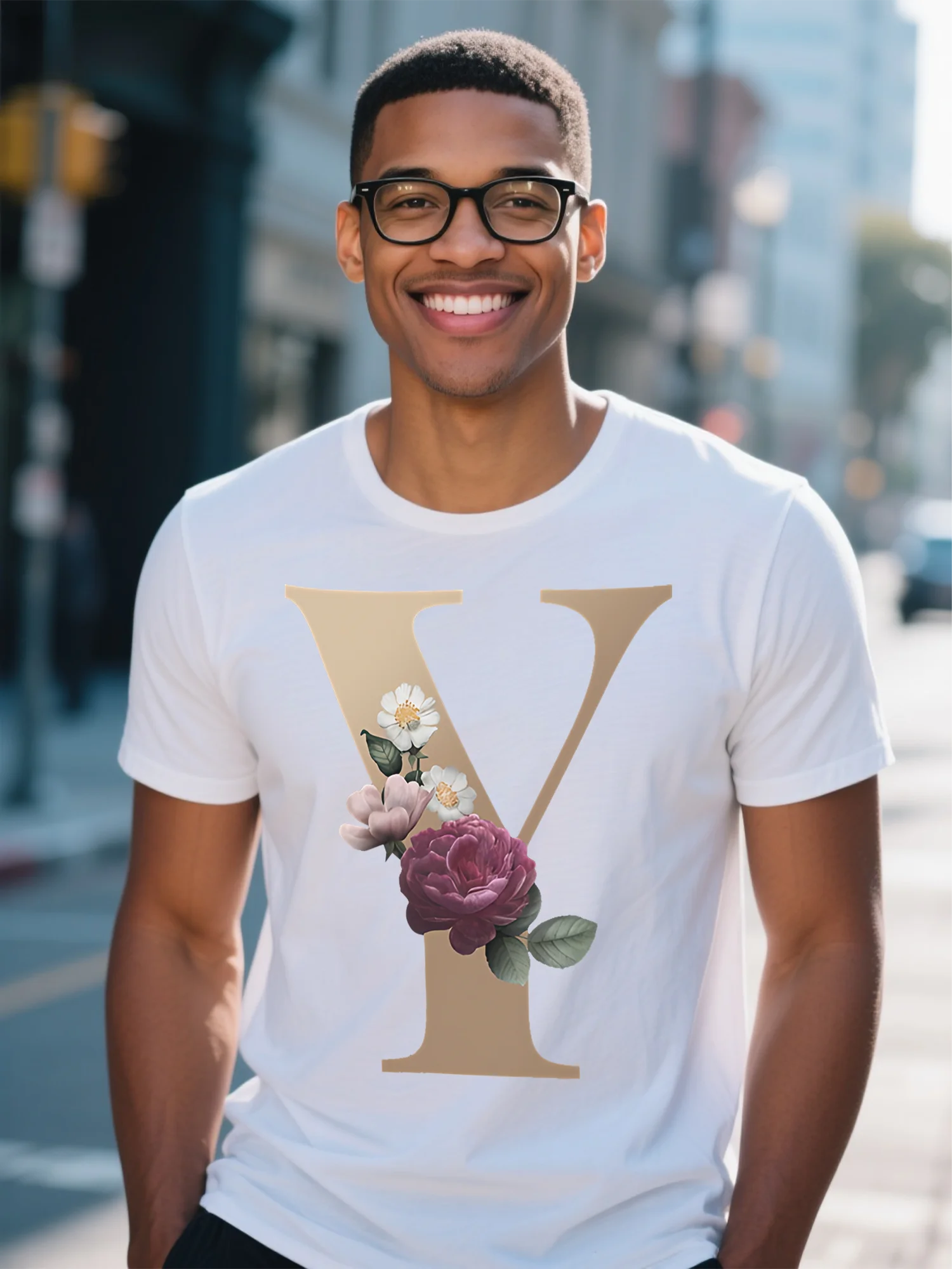 

100% Cotton Men's T-Shirt - White High Street Abstract Skull Flower