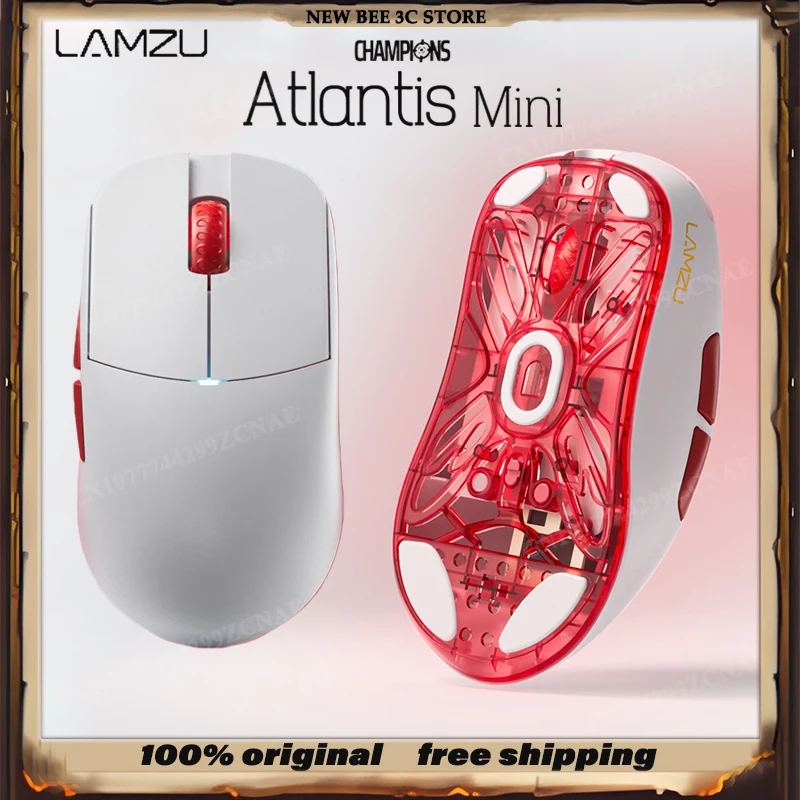 LAMZU Atlantis Mini 8K Mouse para jogos sem fio Blazing Snow Red & White Edição limitada 51g leve PAW3950 Molde simétrico