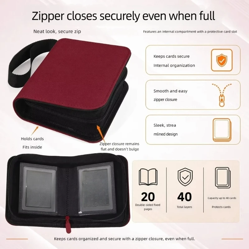 Card Binder Card Holders Book with Zippered Cover and Sleeve Pages for Sorting
