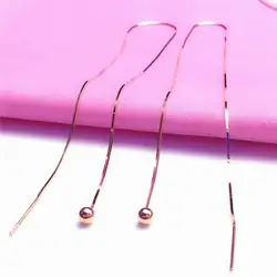 585 purple gold small round bead long soft chain earrings for women 14K rose gold shiny Ear line light luxury party jewelry