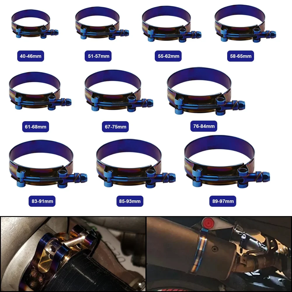 Universal Titanium‑Blue Stainless T‑Bolt Clamp 1.75‑3.5