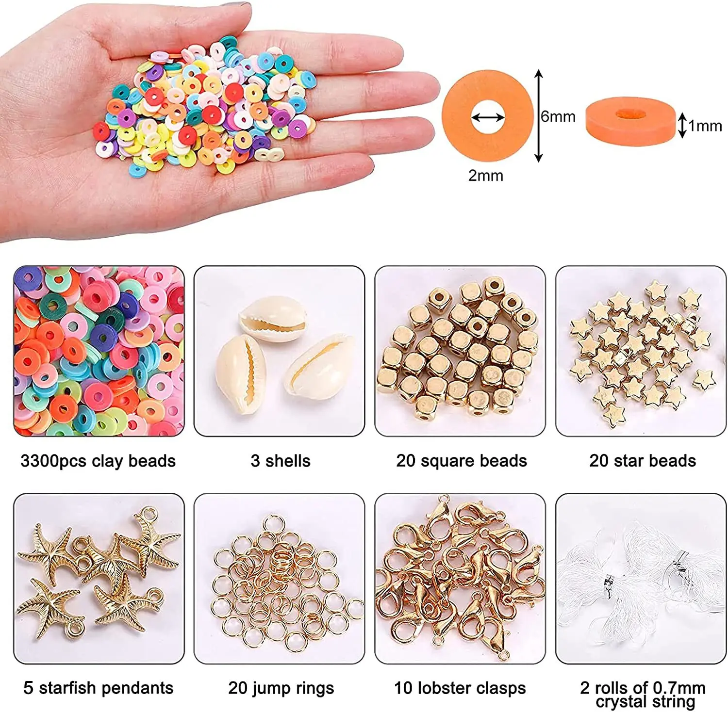 3300Pcs Mixed Polymer Clay Beads Various Clay Spacer Beads For Jewelry Making Diy Bracelet Necklace Earrings Accessories