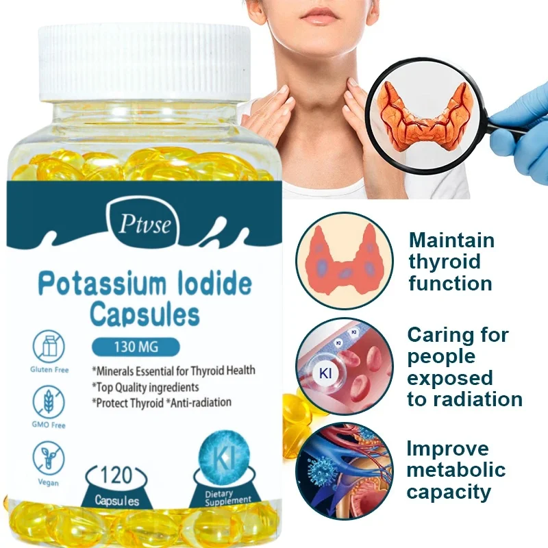 Ptvse Potassium Iodide Capsules KI (Stable Iodine) 130 mcg per Day - Thyroid Support Supplement