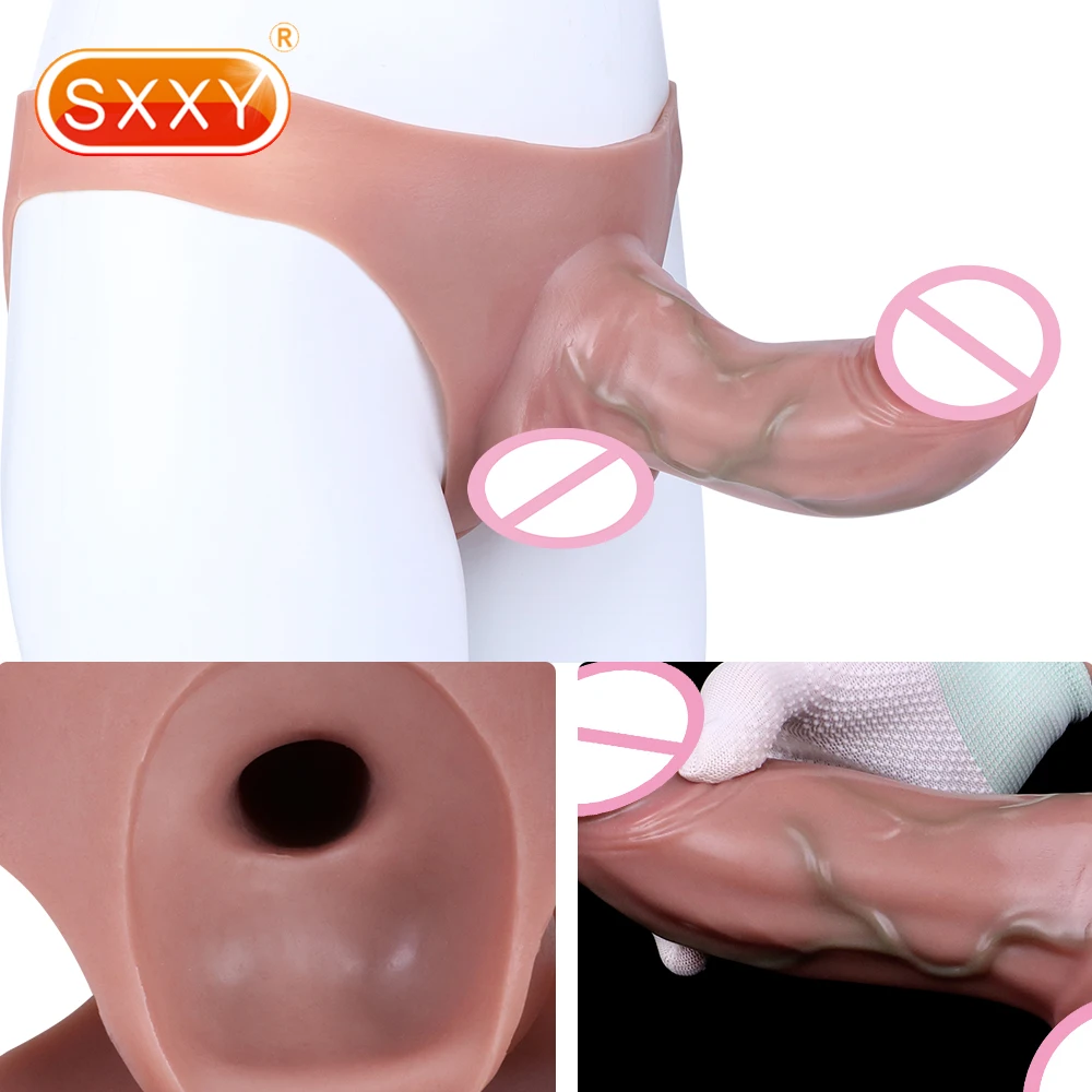 SXXY Large Hollow Dildo Pants Silicone Wearable Penis Condom Realistic Dick Enlarger For Men Lesbian Strapon Dildo Pants