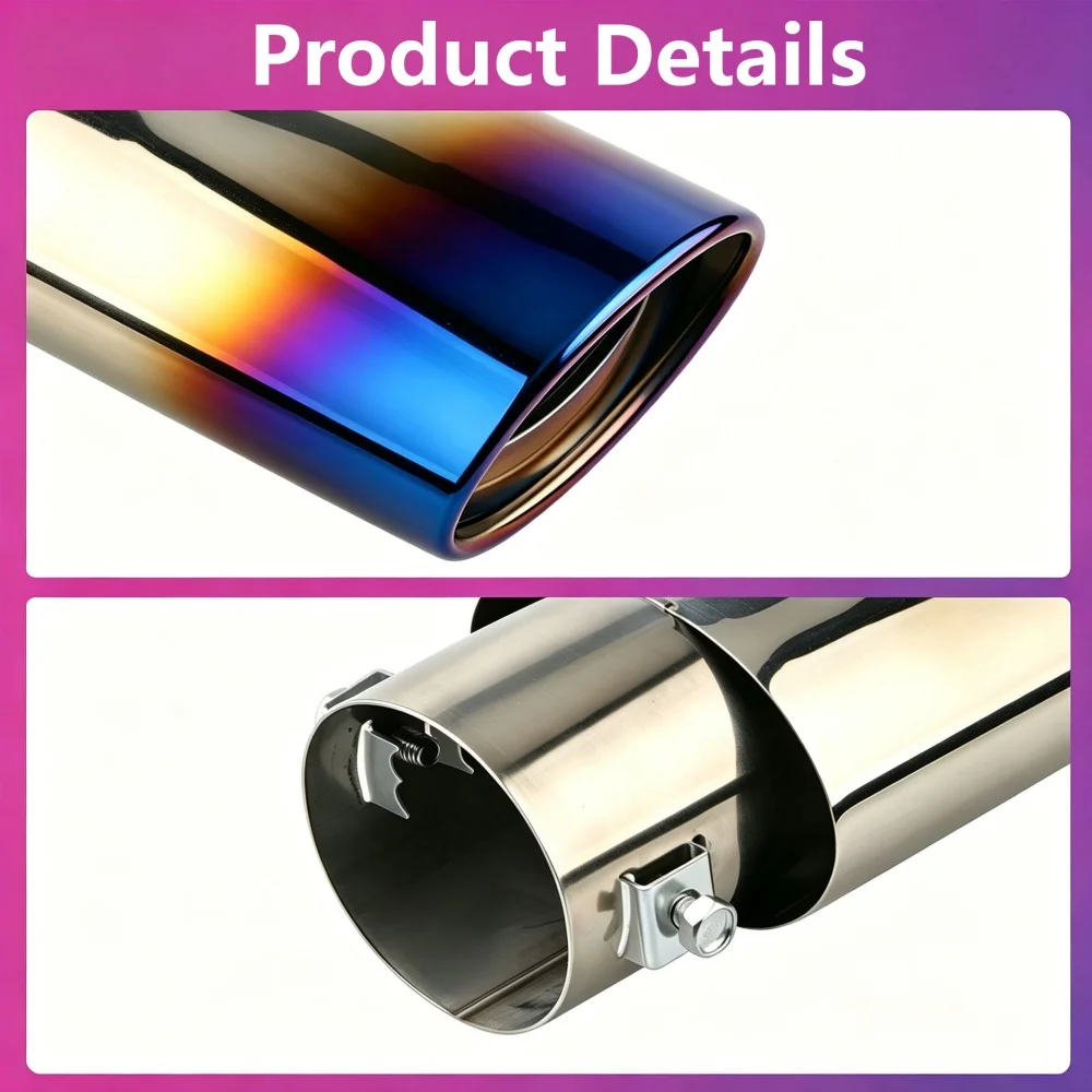 1 Stück 2,5" Einlass Auto Auspuff Endrohr Universal Edelstahl Chrom Verkleidung Heck Auspuffblende Modifikationsteile – Detail 5