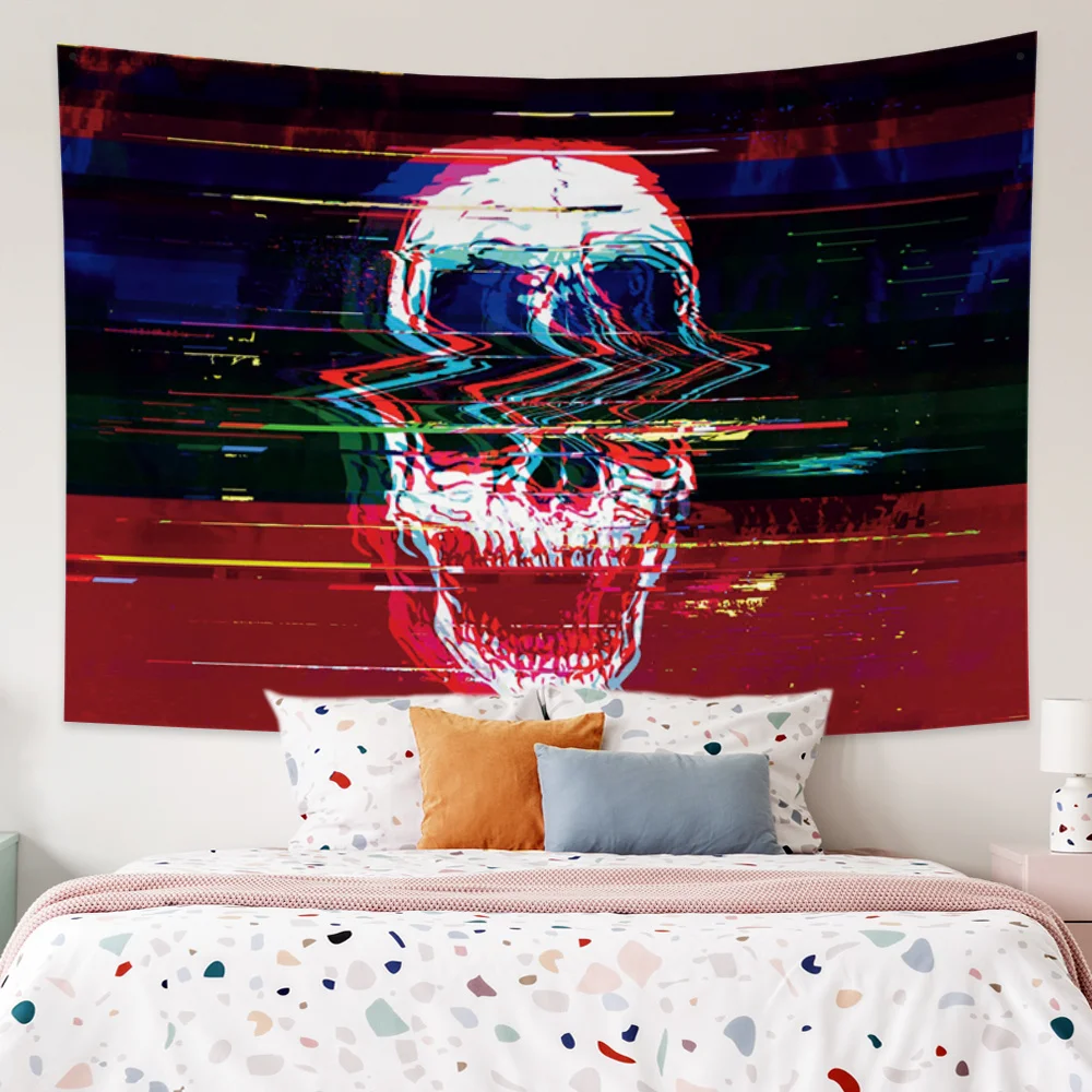 Psychedelic Skull Tapestry Wall Hanging Skeleton Tapestries Aesthetic Room Decor Trippy Boho Art Bedroom Decoration