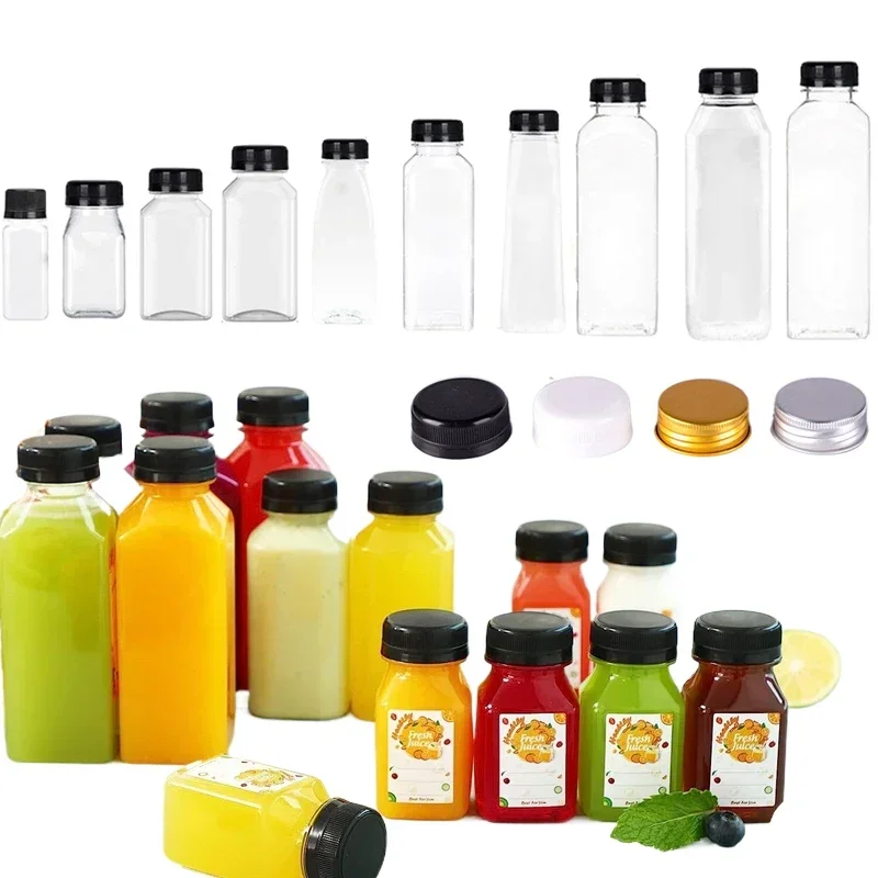 10pcs Empty 60ML-500ML Clear Plastic Juice Bottles Portable Reusable Water Bottle Juicing Smoothie Milk Containers with Funnel