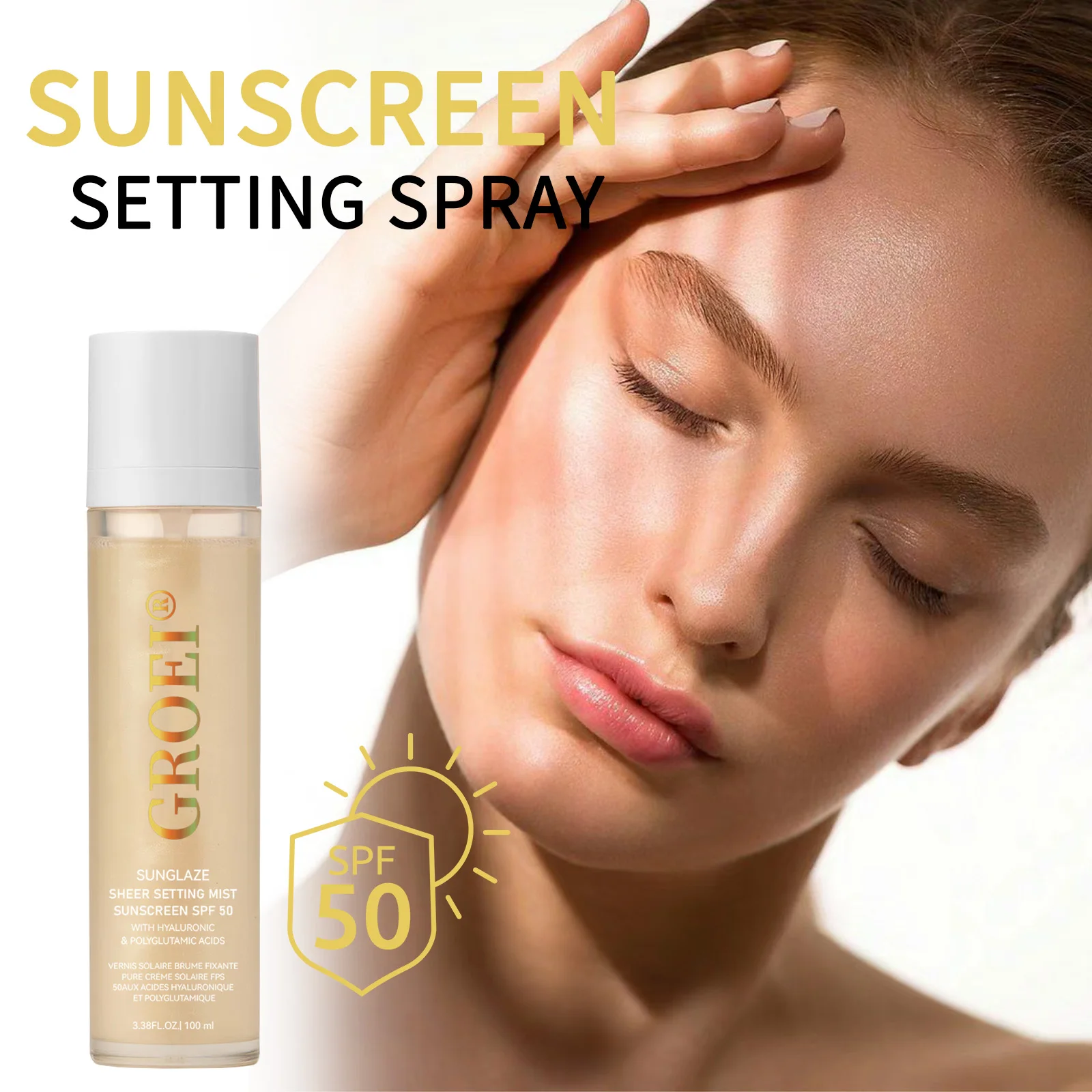 GROEI SPF 50 بخاخ إعداد الواقي من الشمس 100 مل بخاخ واقي من الشمس شفاف، خفيف الوزن وغير دهني #2