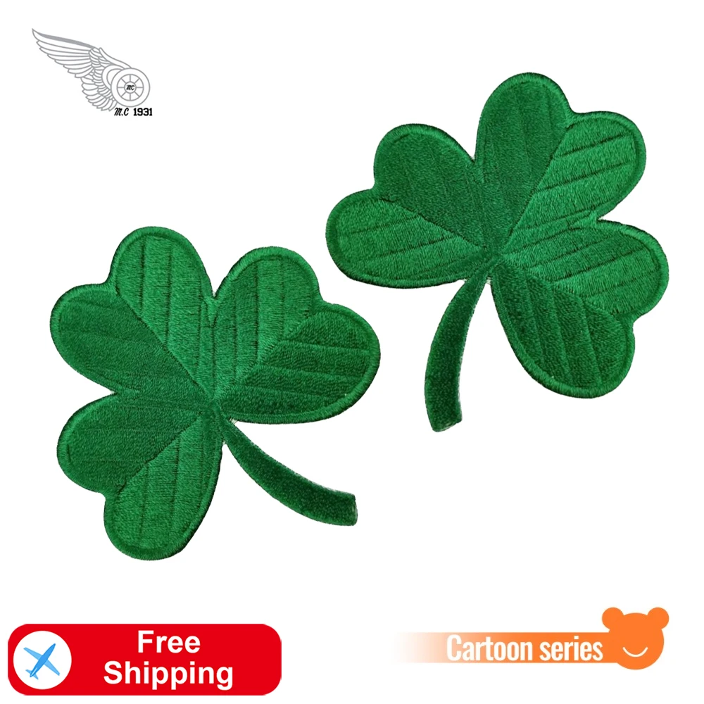 Green Luck leaf Embroidery Patches on Clothes Iron on Classic Irish Clover Dark Green Lucky Shamrock Embroidered Patch Appliqued