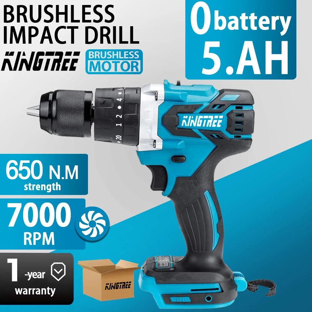 

Kingtree 650N.m Cordless Drill Brushless Electric Drill Impact Drill of Decoration Team Power Tools for Makita 18V Battery