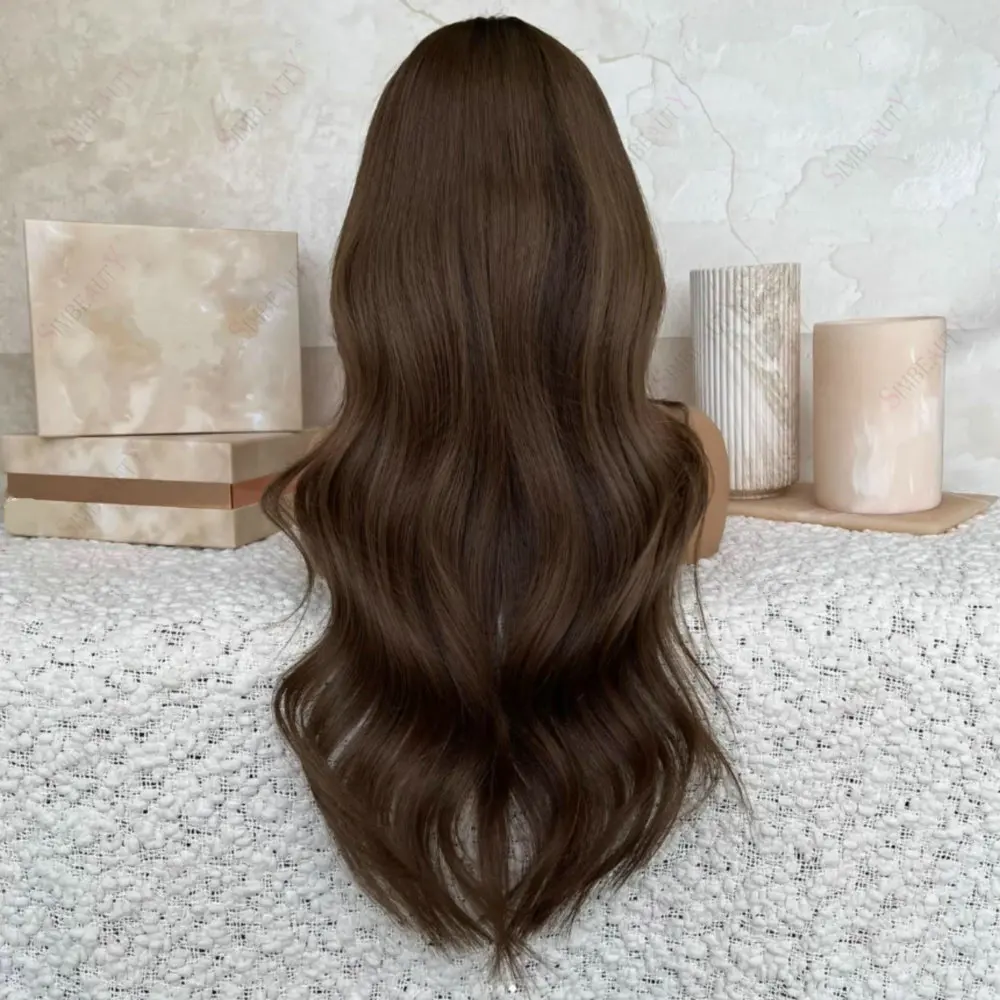 Cool Brown1x4Size U-Part-Perücken aus Echthaar für Damen, lockere Wellen, verstellbar, klebefrei, Clip-in, V-Part, vollständig maschinell gefertigte Perücke für den täglichen Gebrauch – Detail 3
