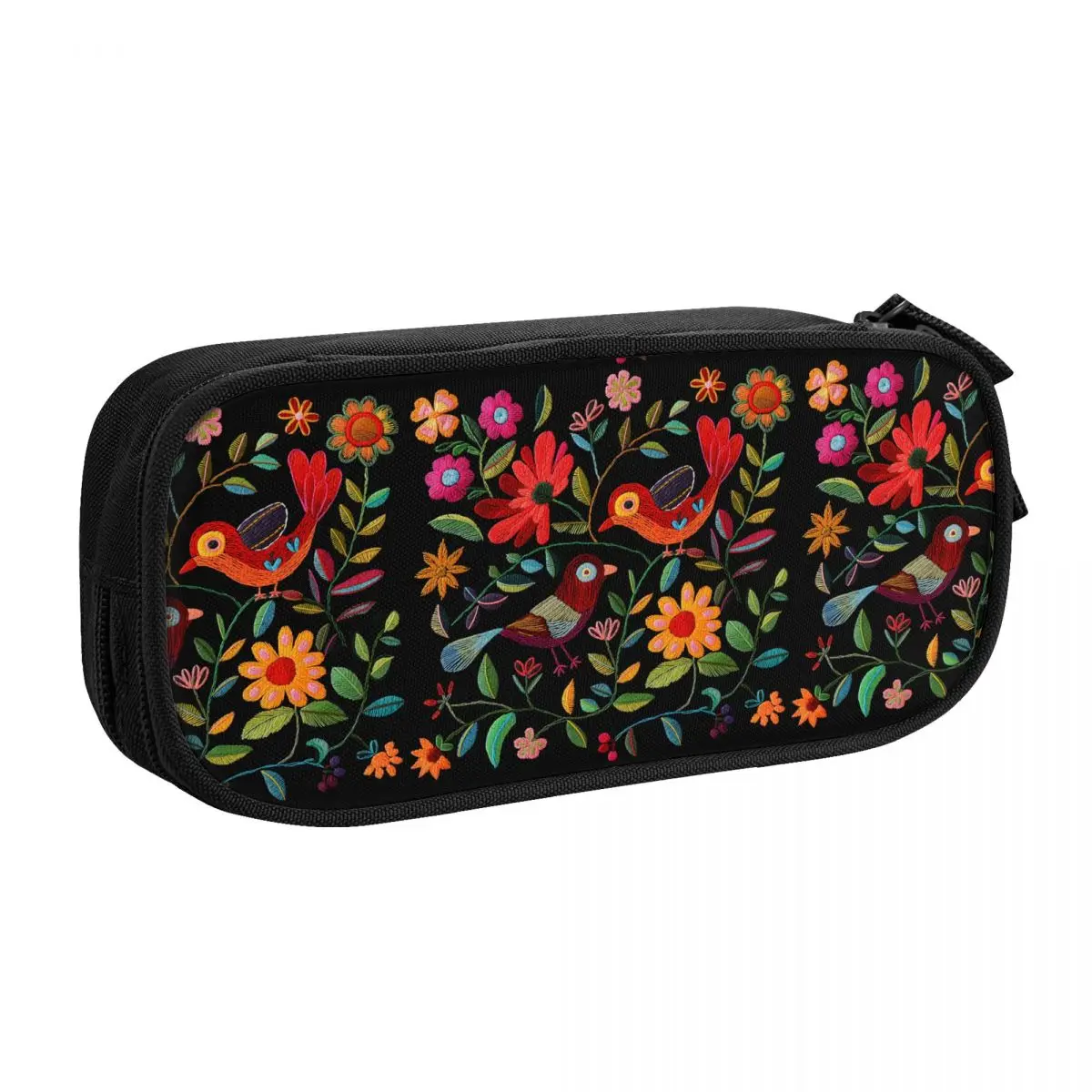 Custom Cute Mexican Otomi Art Birds Flowers Pencil Cases for Boy Girl Big Capacity Pencil Bag Stationery