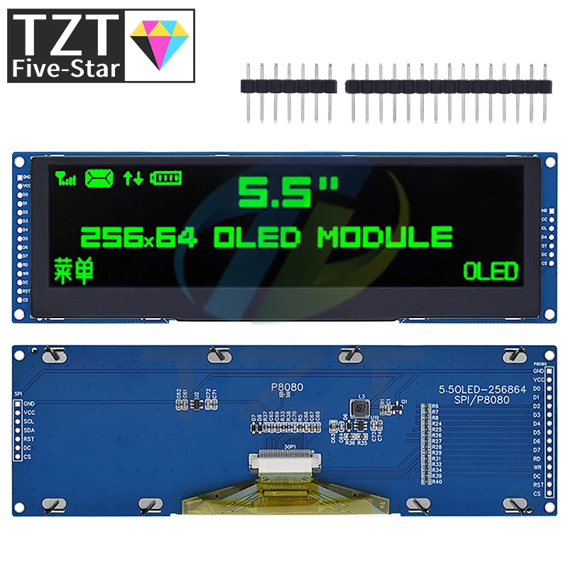 Imagem -03 - Tzt Oled Display Lcd para Arduino Uno r3 Interface Spi Porta Paralela de Bits Unidade 256x64 Ssd1322 5.5 Cor Verde