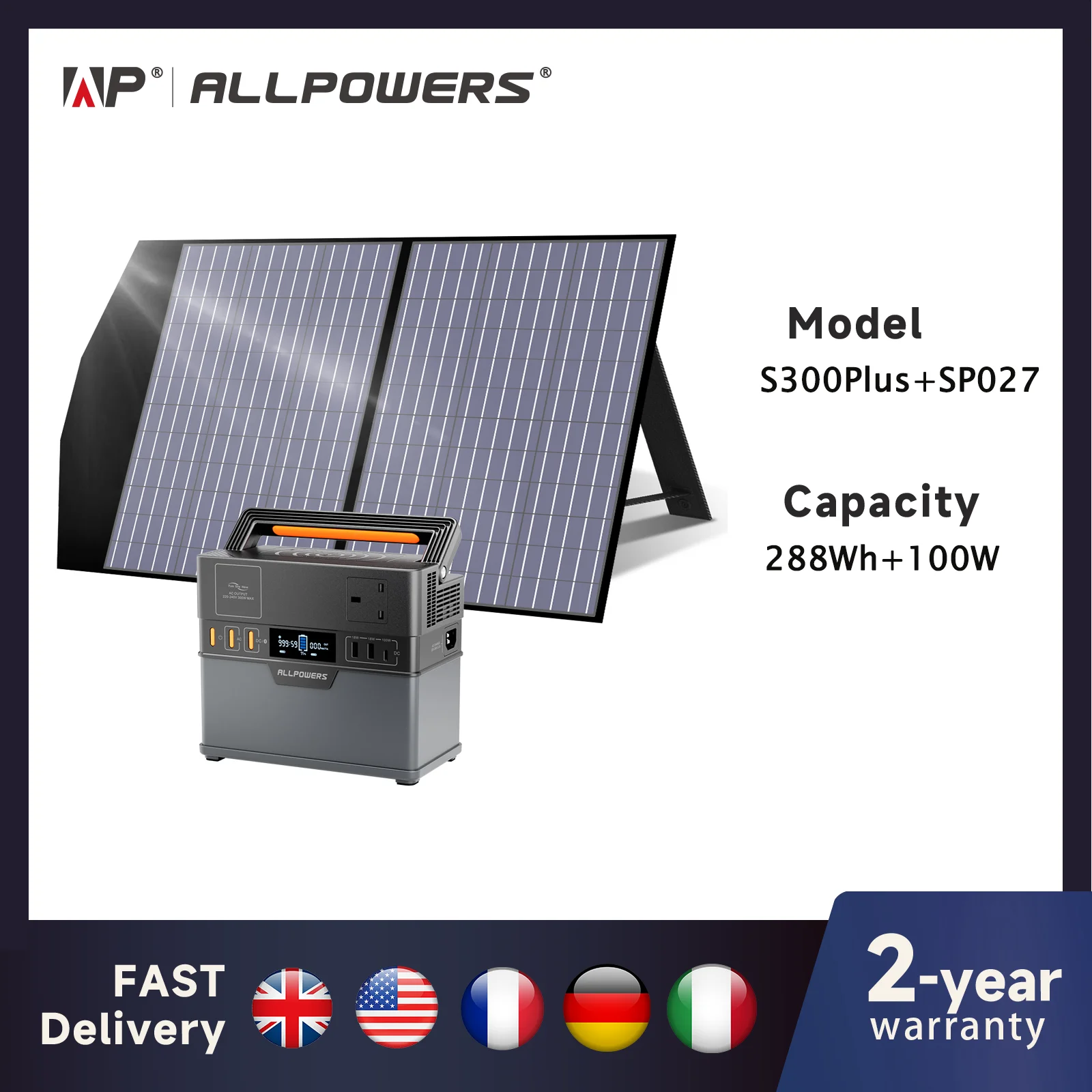 

ALLPOWERS Portable Power Station S300 288Wh Solar Generator With 18V 100W Portable Solar Panel for Outdoor Camping RV Home