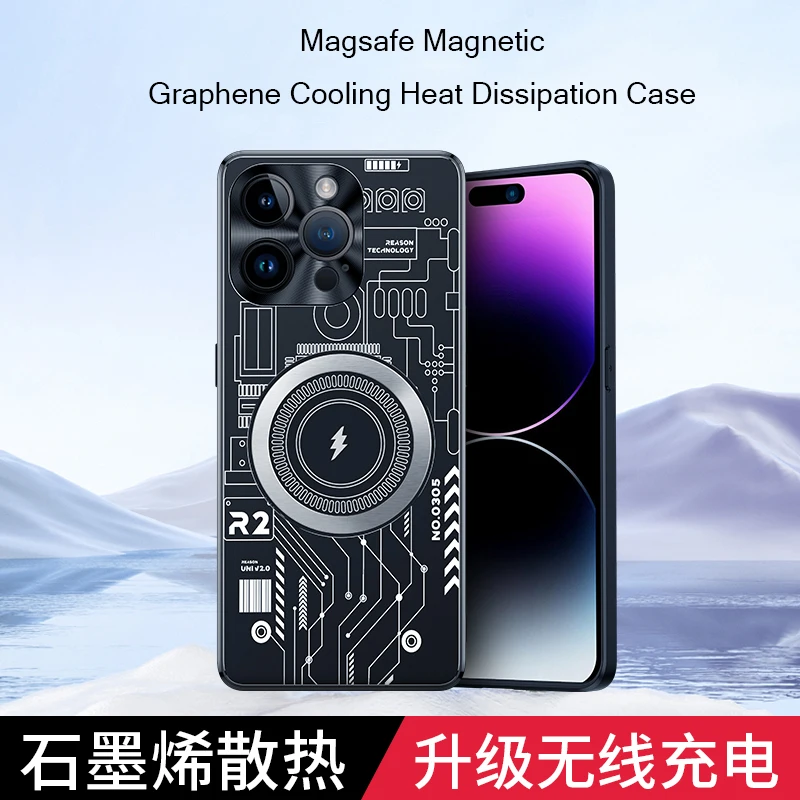 Graphene Cooling Phone Case for iphone 15 Pro Max Plus Heat Dissipation Case Magnetic Magsafe Metal Wireless Charging Cover Capa