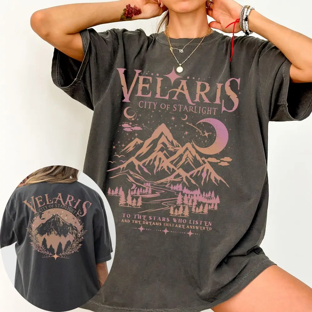 ACOTAR Velaris เสื้อ Sarah J Maas หนังสือแฟน Book Lover Gift100 % ผ้าฝ้ายหลวม Retro เสื้อ Unisex Tee แฟนตาซีเครื่องแต่งกาย Y2K Top