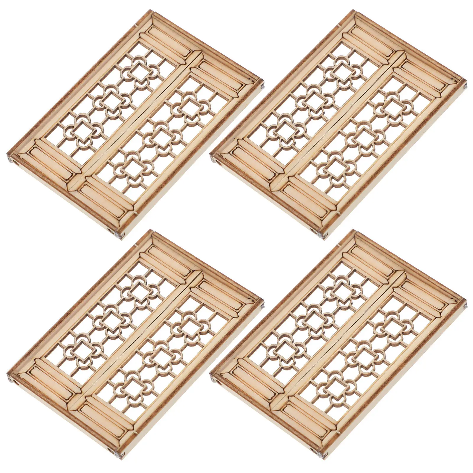4 Pcs Mini House Windows Realistic Pattern Engraving Diy Material Movable Doors Versatile Skill Sand Table Accessories