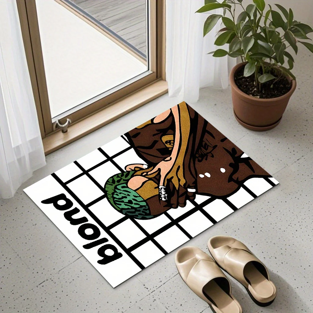 Funny Blonde Girl Hair Flip Mat, Sassy Cartoon Doormat, Non-Slip Entryway Rug, Cool Girl Bedroom Decor, Trendy Floor Carpet