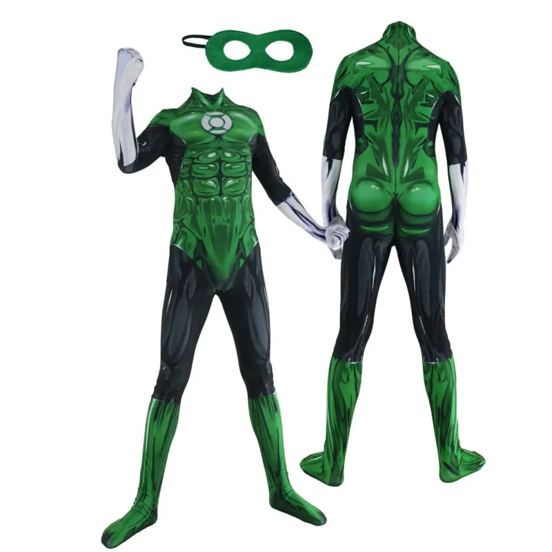 Adults Kids Green Lantern Cosplay Costumes Man Boy G.L Muscle Zentai Bodysuit Suit Superhero Halloween Party Jumpsuit JS1673