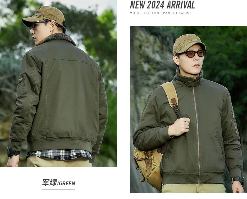 Autumn Winter Fleece Washed Jacket Men's Thick Warm Casual Outerwear