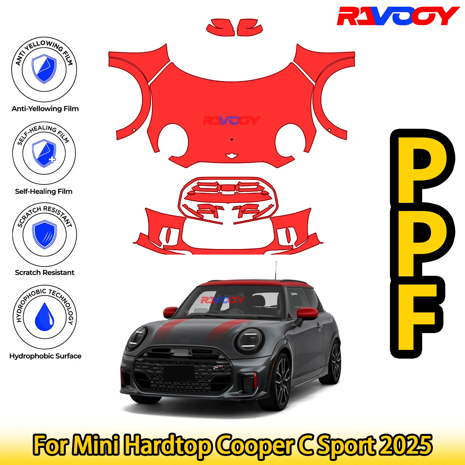 

Для Mini Hardtop Cooper C Sport 2025 глянцевый матовый черный предварительно вырезанный передний комплект PPF, защитная пленка для краски