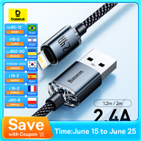 Baseus USB Cable For iPhone 14 13 12 Pro Max X XR XS 8 7 6s 6 iPad Fast Data Charging Charger USB Wire Cord Mobile Phone Cables