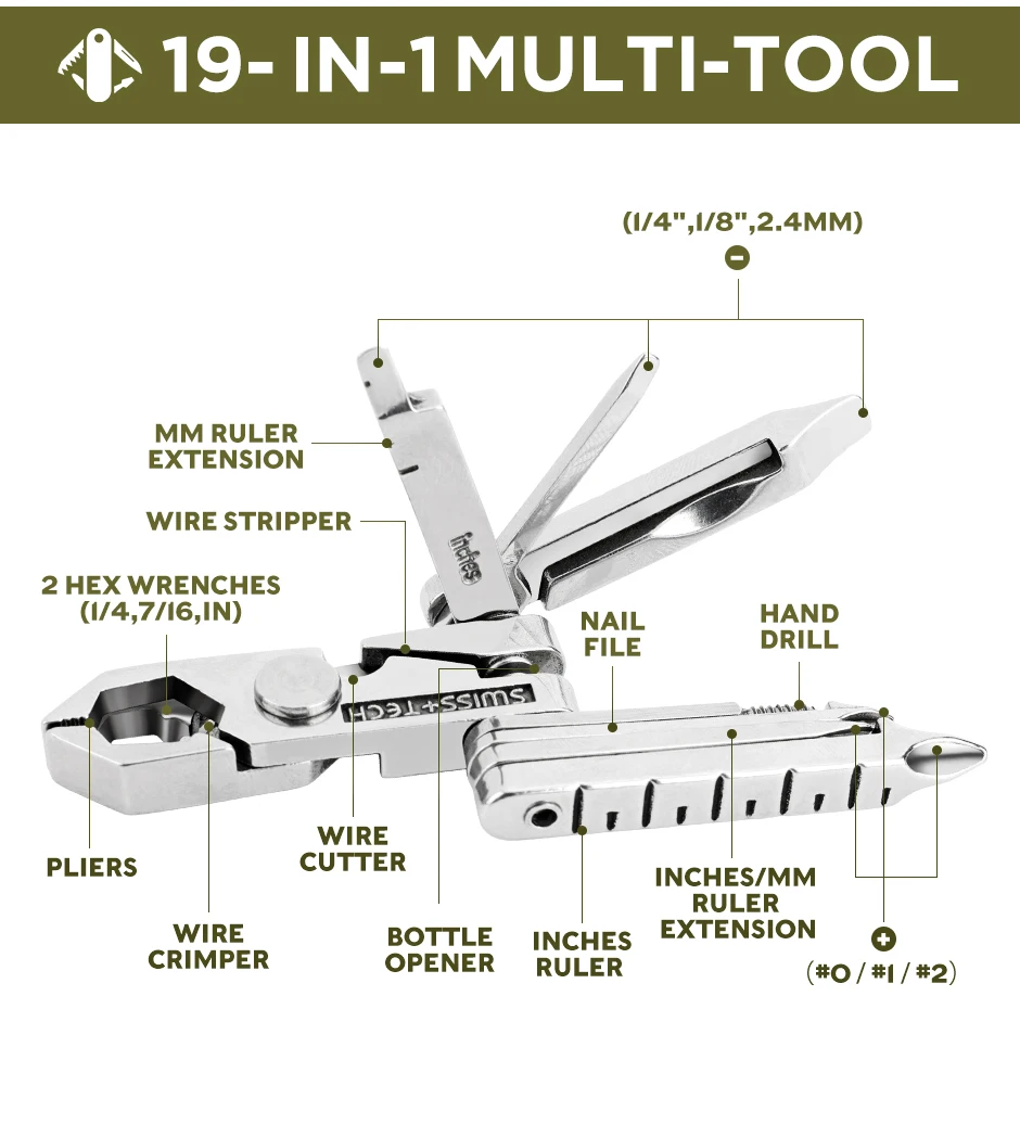 SWISS TECH 19-in-1 Mini-Klappzange, tragbares EDC-Multifunktionswerkzeug, Taschenschraubendreher, Fahrrad-Werkzeugsatz, Outdoor-Wanderausrüstung – Detail 4