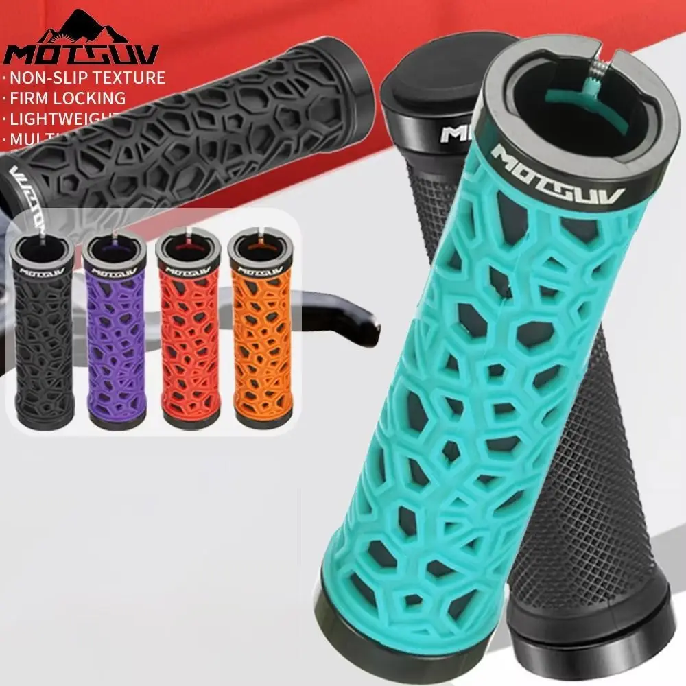 1Pair Non-slip Bicycle Handle Grip Rubber Bilateral Lock Bicycle Handlebar Cover Double-sided Diamond Pattern